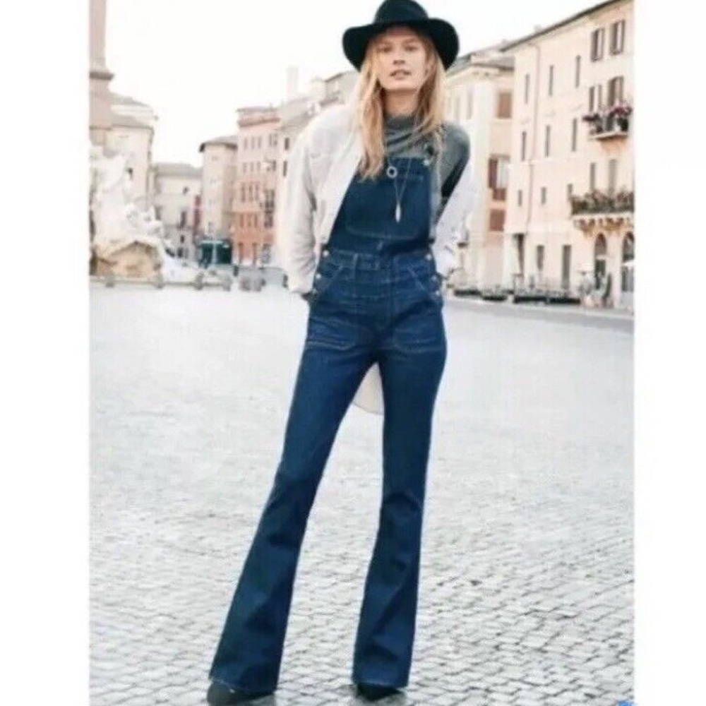 Madewell sz M Flea Market Flare Denim Overall in Dark Washed indigo Jean E3383